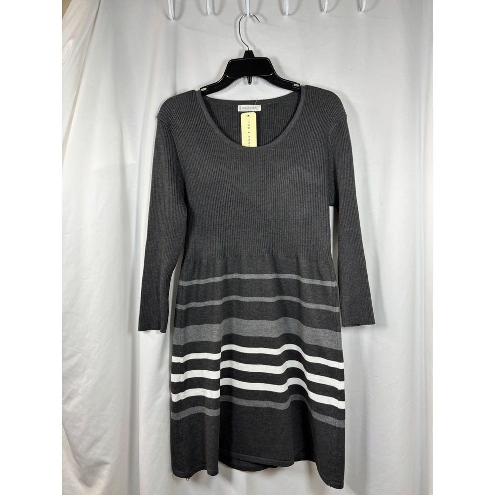 Jon & Anna Womens XL  Grey Striped Ribbed Knit Long Sleeve Sweater Dress NWT